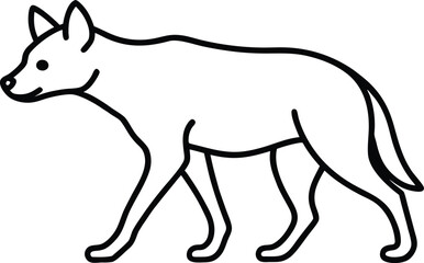Fototapeta premium Vector art of a simple black and white line drawing of a hyena walking, isolated on a