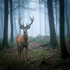 Majestic deer in a misty forest