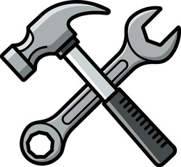 Crossed hammer and wrench symbolizing repair, construction, and DIY projects.