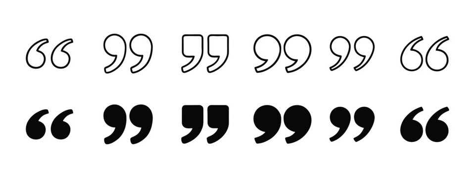 Quote mark icon vector. quotation mark styles in black and white symbol. vector illustration.