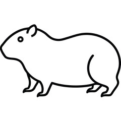 Vector art of simple black and white line drawing of a capybara, isolated on a, showcasing its distinctive rodent features and rounded body shape