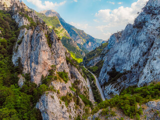  View of Sutjeska road in Bosnia and Hercegovina. Canon in Sutjeska  national park with towering rocks.