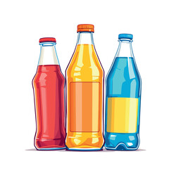 Vsai colorful glass bottles containing refreshing soda drinks