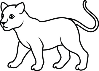 Obraz premium Vector art of cute cartoon illustration of a lion cub walking, , perfect for childrens books and educational materials