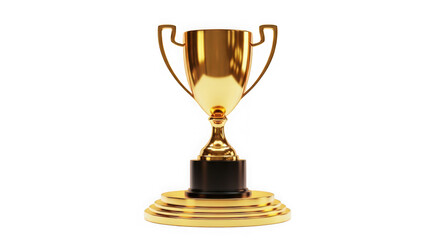 Golden trophy with black base and golden stand isolated on transparent background