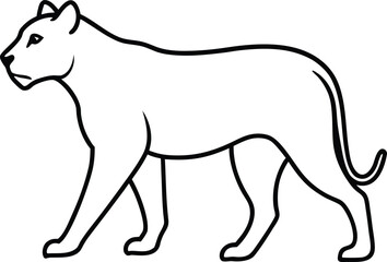 Vector art of stylized outline illustration of a lioness walking