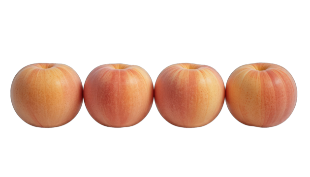 Four Golden Apples in a Row on Black fruit yellow isolated on a transparent background