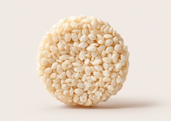 Round, light-beige treat, densely covered in white sesame seeds