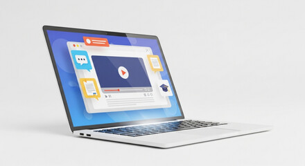 Modern laptop displaying online education platform perfect for e-learning courses and digital classrooms, empowering students and teachers in remote learning environments, vector design