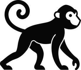 Obraz premium Vector art of black silhouette of a monkey with a curled tail, isolated on a, representing a primate animal