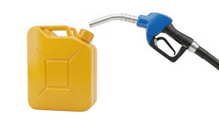 Yellow jerrycan with a fuel nozzle isolated on transparent background