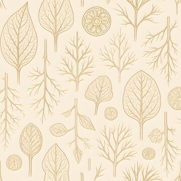 Botanical Vein Illustration Seamless Parchment Pattern