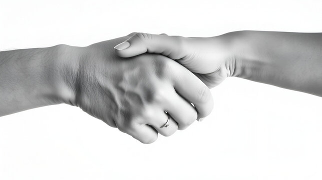 Ayudar, socorrer, auxiliar o prestar ayuda. Echar una mano. Dos manos en blanco y negro sobre fondo blanco. Negociar