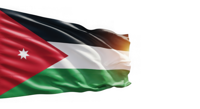 The flag of jordan waving in the wind isolated on a transparent background