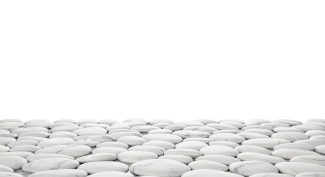 Collection of white stones arranged in rows.
