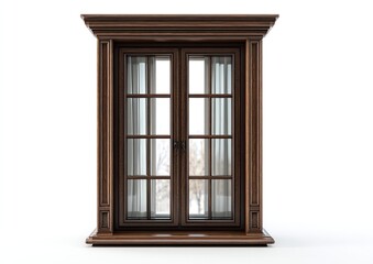 Ornate wooden double-hung window with detailed trim