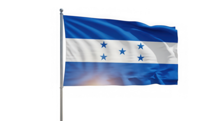 The flag of honduras waving in the wind, isolated on transparent background