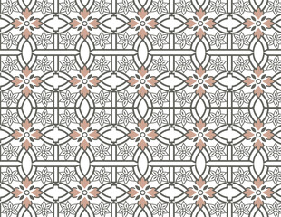Intricate Floral Pattern: An elegant and ornamental illustration displays a seamless arrangement of floral design on a decorative pattern.