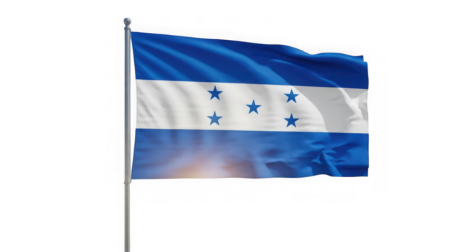 The flag of honduras waving in the wind, isolated on transparent background