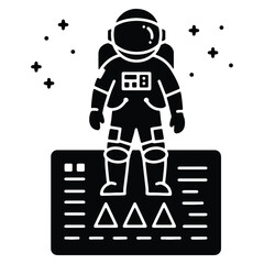 Astronaut Standing on a Futuristic Platform in Space Silhouette Icon Exploration and Technological Advancement