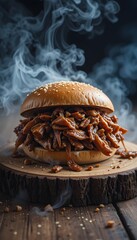 a large freshly made burger filled with lot of meat