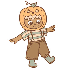 Cute Child in Pumpkin Costume – Halloween Illustration