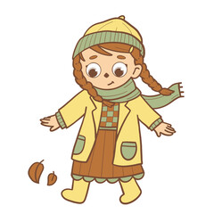 Cartoon Autumn Girl with Hat and Long Coat