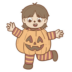 Cute Boy in Pumpkin Halloween Costume