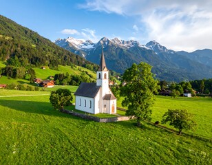 Fototapeta premium Alpine church nestled in a valley