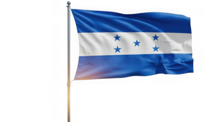 The national flag of honduras waving on a flagpole, isolated on transparent background