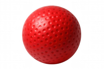 Red golf ball spinning, transparent backdrop highlighting spherical design for athletic graphic needs