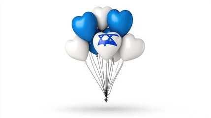 Heart Shaped Balloons Displayed in White and Blue Color with Star of David Emblem