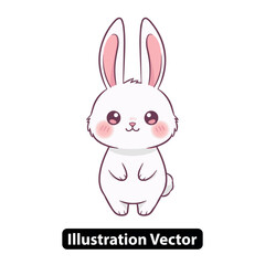 Adorable Cartoon White Bunny Rabbit Illustration for Children's Book, Isolated on White