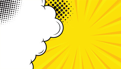 Yellow comic book bubble speech background. pop art comic background with cloud and sunburst. cartoon vector illustration