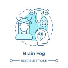 Brain fog soft blue concept icon. Difficulty concentrating, forgetfulness, mental fatigue. Menopause symptom. Round shape line illustration. Abstract idea. Graphic design. Easy to use in blog post