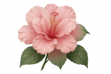 Pink hibiscus flower blooming on transparent background, perfect for design projects related to nature, beauty, and tropical themes
