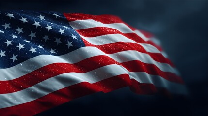 American Flag Waving in the Wind with Dark Sky Background and Patriot Pride