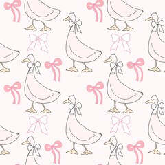 Soft pink goose coquette seamless pattern