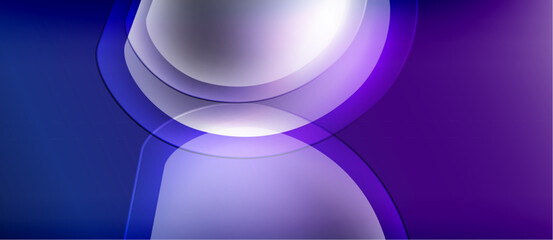 Abstract composition featuring curved shapes, gradients. Blue, purple hues dominate design. Smooth transitions create modern aesthetic.