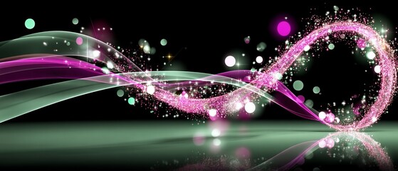 Obraz premium Abstract infinity design with particles and wave-like elements, set against a dark background