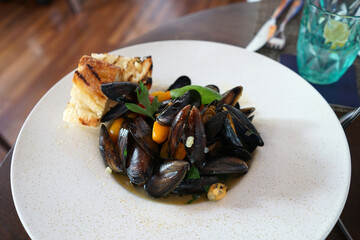 Close up Mussels Cioppino- Italian seafood stew