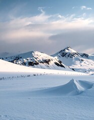 Snowy mountain range at dawn