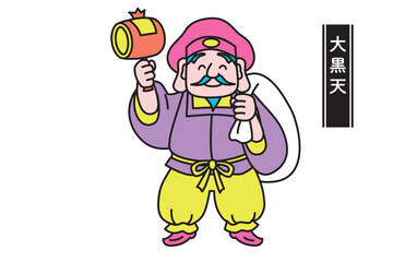 かわいい七福神の線画ベクターイラスト　大黒天