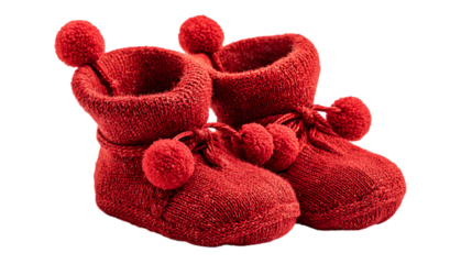 pair of red knitted socks shoes isolated on white background