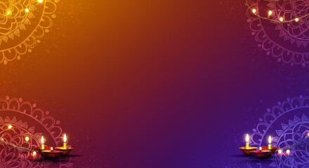 Nepal Tihar Festival banner background, rangoli and lights on vibrant gradient 