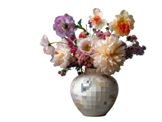 Floral bouquet in a patterned vase