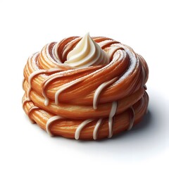 A French cruller isolated on white background .