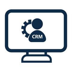 An icon showing a desktop computer monitor with a user profile icon and a gear symbol on the screen.