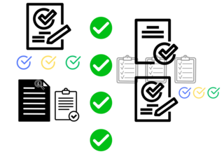 transparency Automated document approval and quality control concept, a professional verifies and manages digital paperwork on a laptop using a smart system before final task delivery. DMS concept.