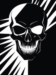 Bold Monochrome Skull Illustration with Dynamic Contrast.